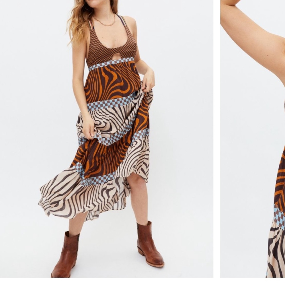 Urban Outfitters Brown and Cream Midi Dress